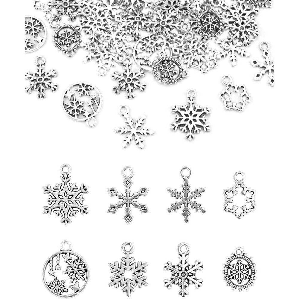80 Pcs Vintage Christmas Snowflake Charms for Crafting, Jewelry Findings Making
